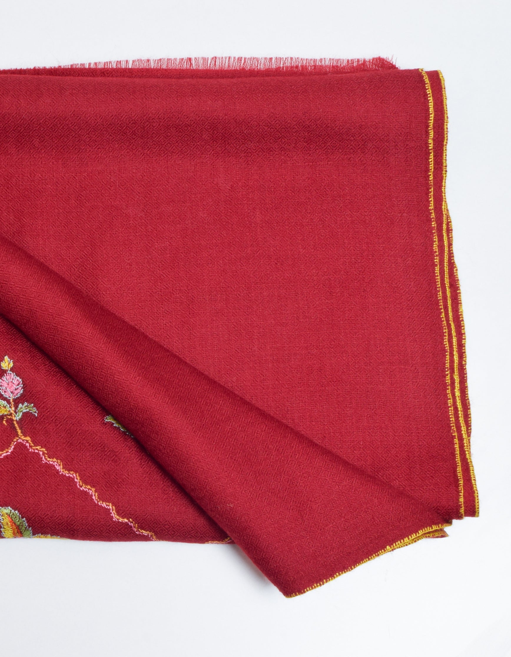 Deep Maroon Handwoven Border Palla Embroidered Cashmere Pashmina Stole