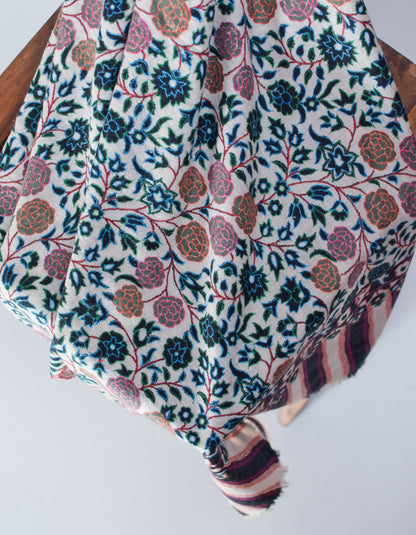 Black Olive Handwoven Kani Pattern Embroidered Cashmere Pashmina Stole - Kashmir Box