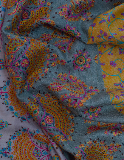 Modern Stripes Handwoven Multicolour Sozni Embroidered Cashmere Pashmina Stole - Kashmir Box