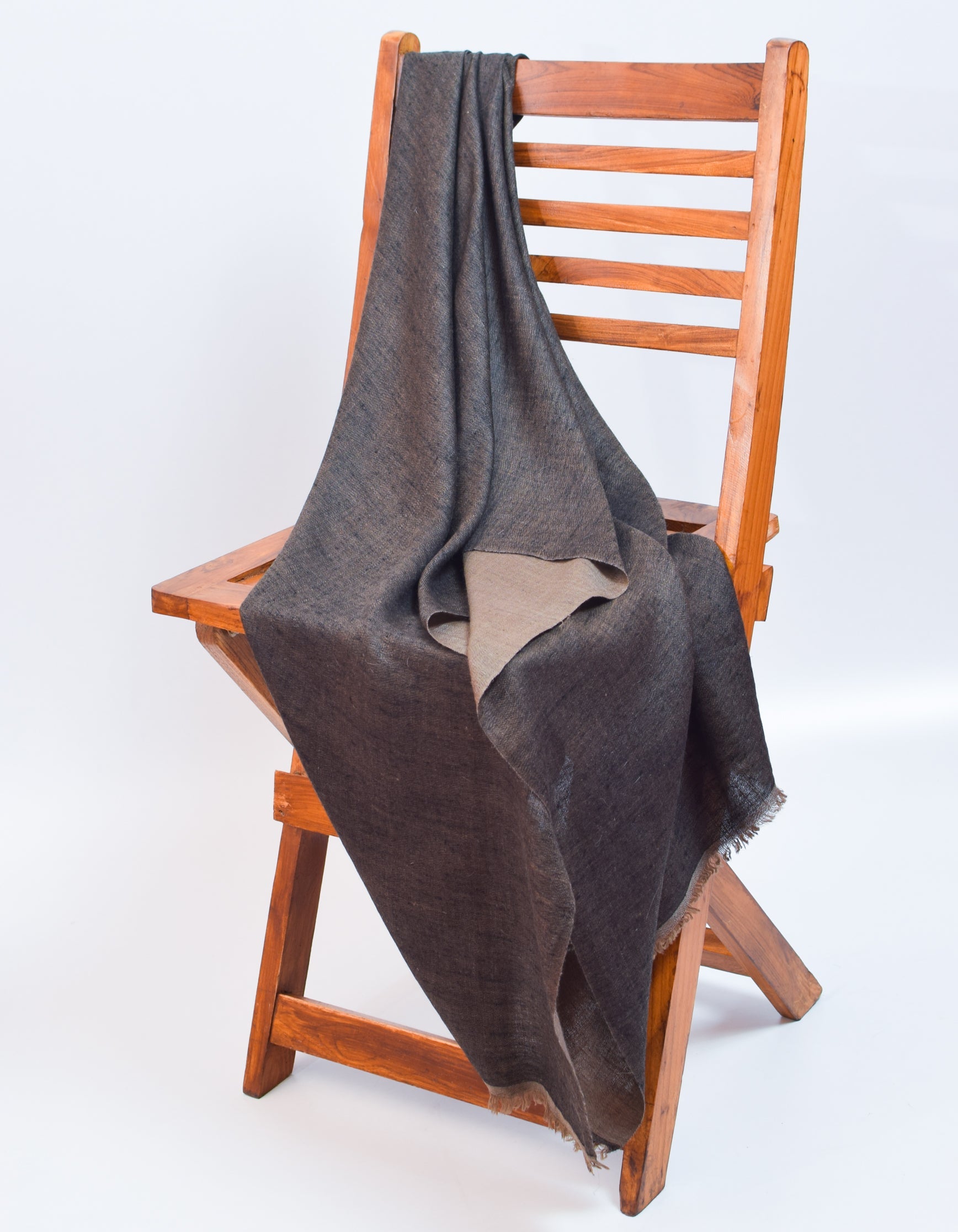 Grey-Olive Black Handwoven Reversible Cashmere Pashmina Stole