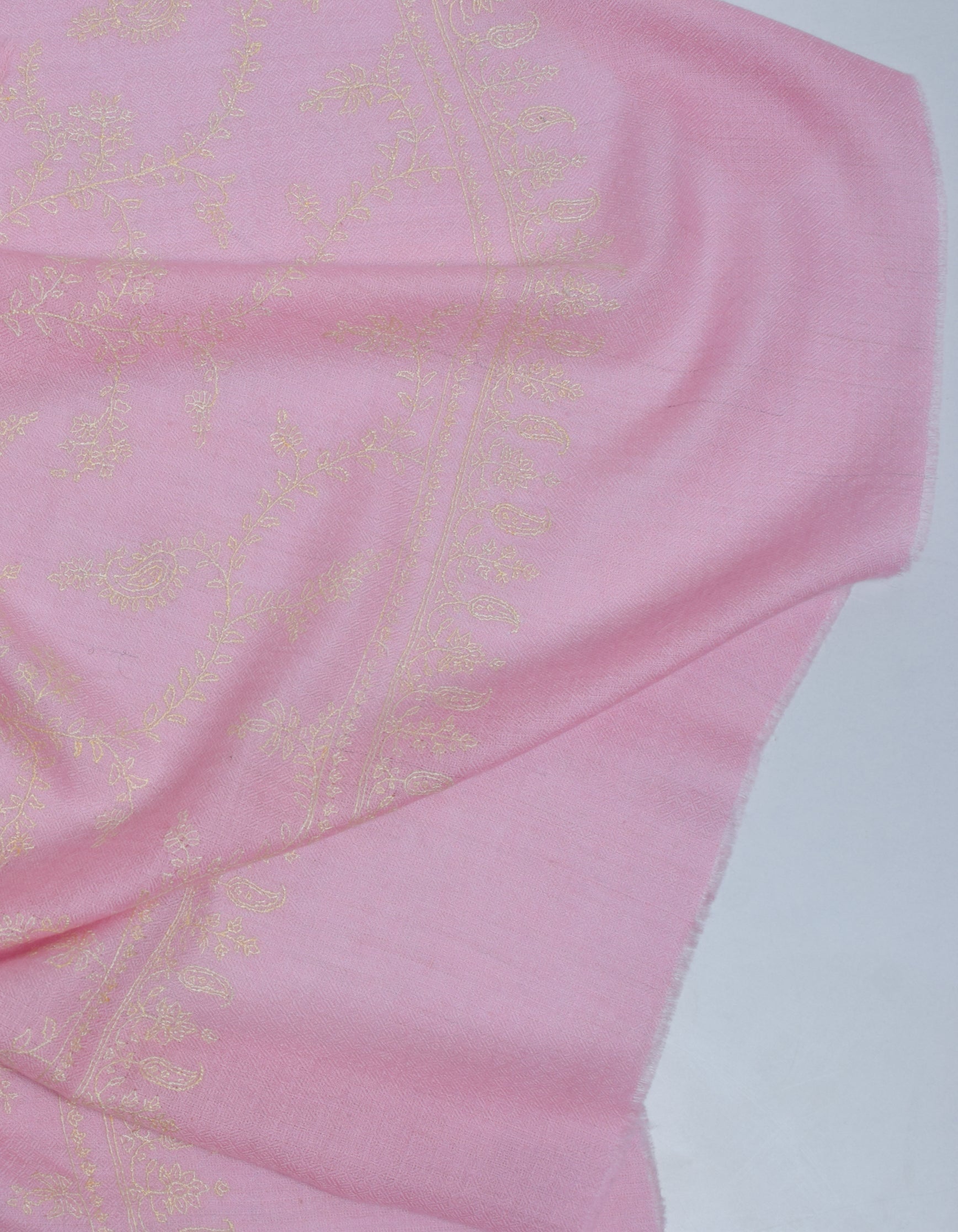 Soft  pink Handwoven Jaali Embroidered Cashmere Pashmina Stole