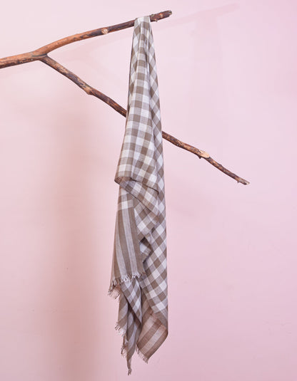 Natural Cream-Grey Handwoven Multi-Pattern Check Pashmina Stole