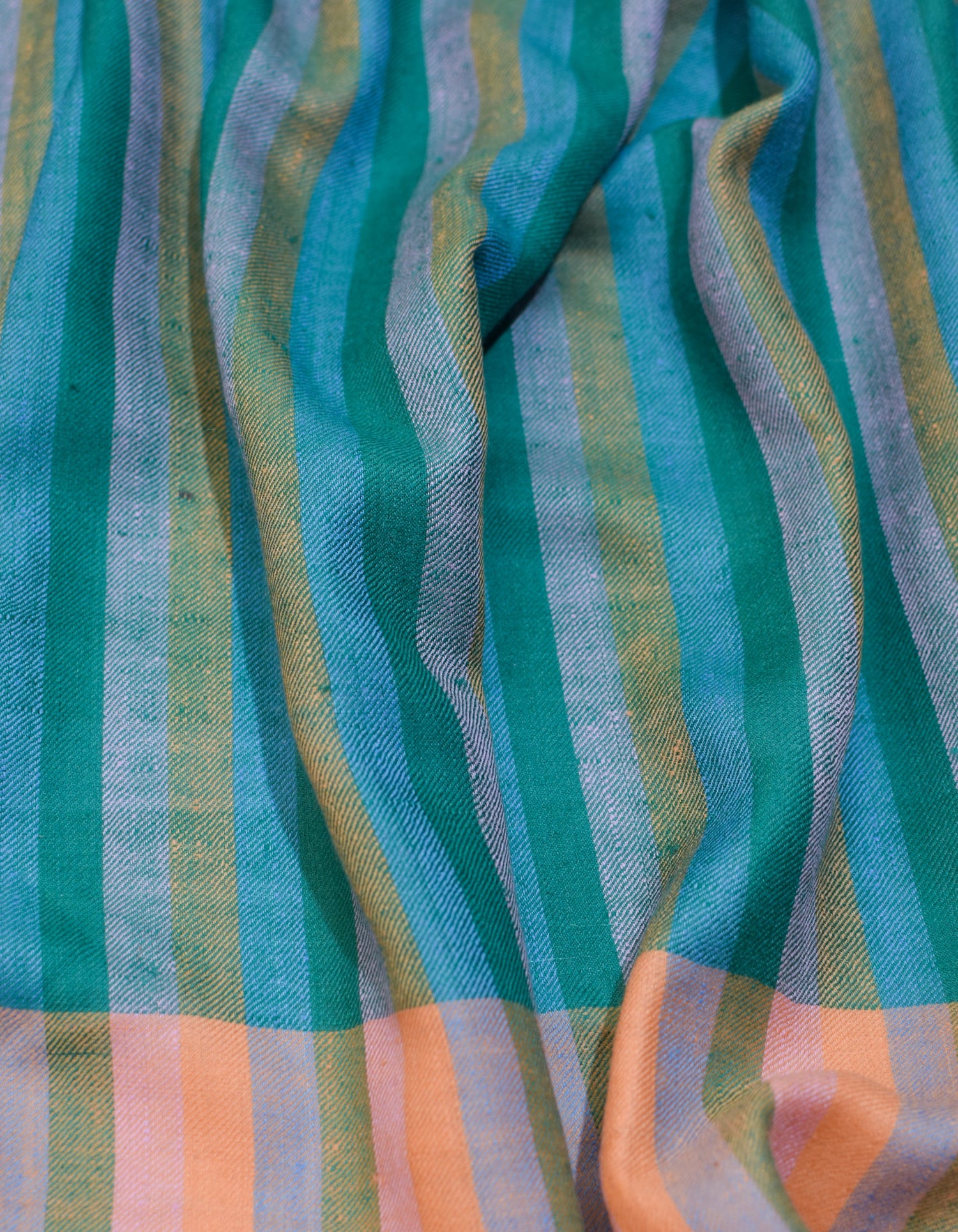 Teal Stripes Handwoven Cashmere Pashmina Shawl