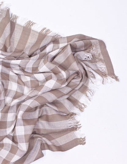 Natural Cream-Grey Handwoven Multi-Pattern Check Pashmina Stole