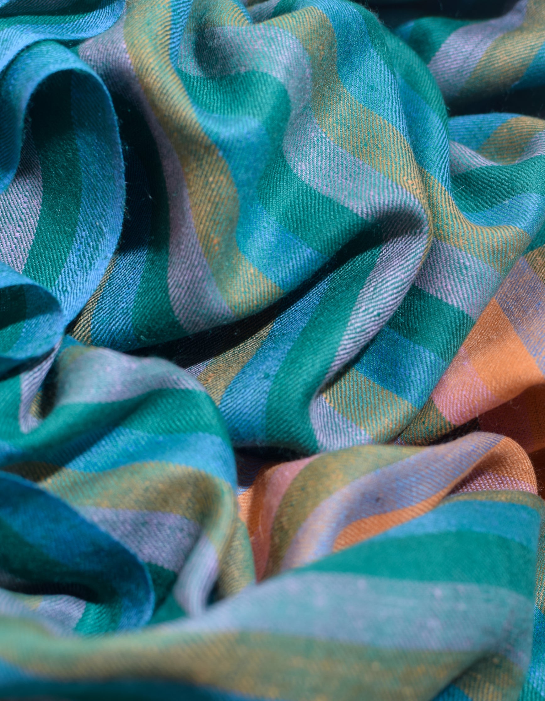 Teal Stripes Handwoven Cashmere Pashmina Shawl