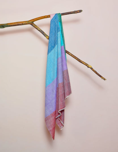 Multicolour Handwoven Broad Striped Cashmere Pashmina Stole