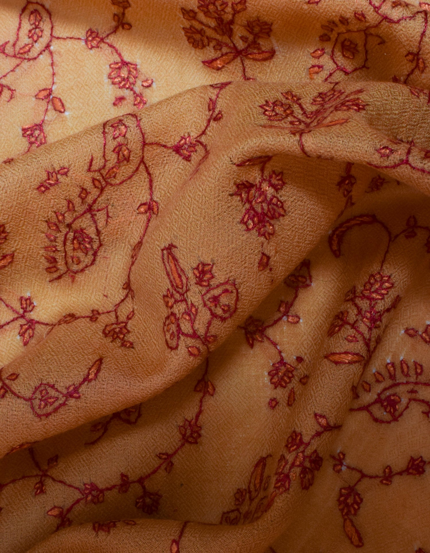 Pastel Orange Handwoven Sozni Jaali Embroidered Cashmere Pashmina Stole