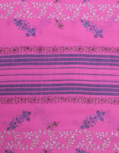 Modern Royal Pink Handwoven Stripes Embroidered Cashmere Pashmina Stole