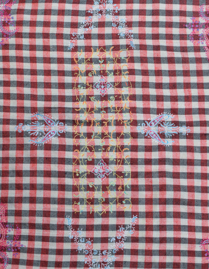 Modern Multi-Pattern Check Handwoven Embroidered Cashmere Pashmina Stole - Kashmir Box