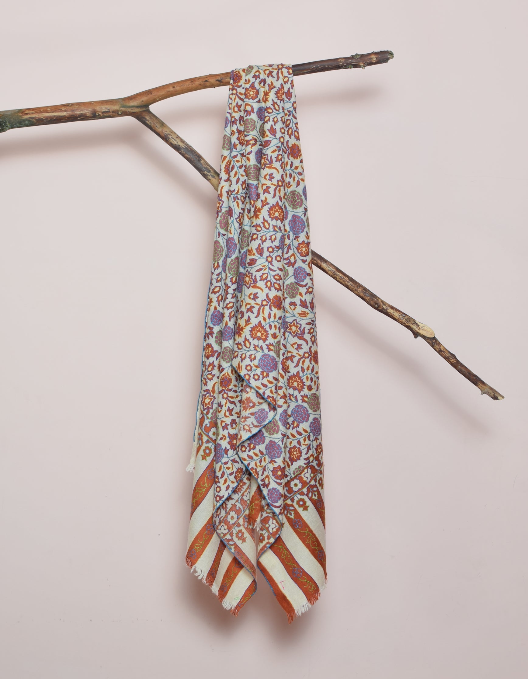 Rust Rose Handwoven Kani Pattern Embroidered Cashmere Pashmina Stole - Kashmir Box