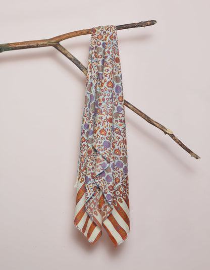 Rust Rose Handwoven Kani Pattern Embroidered Cashmere Pashmina Stole - Kashmir Box