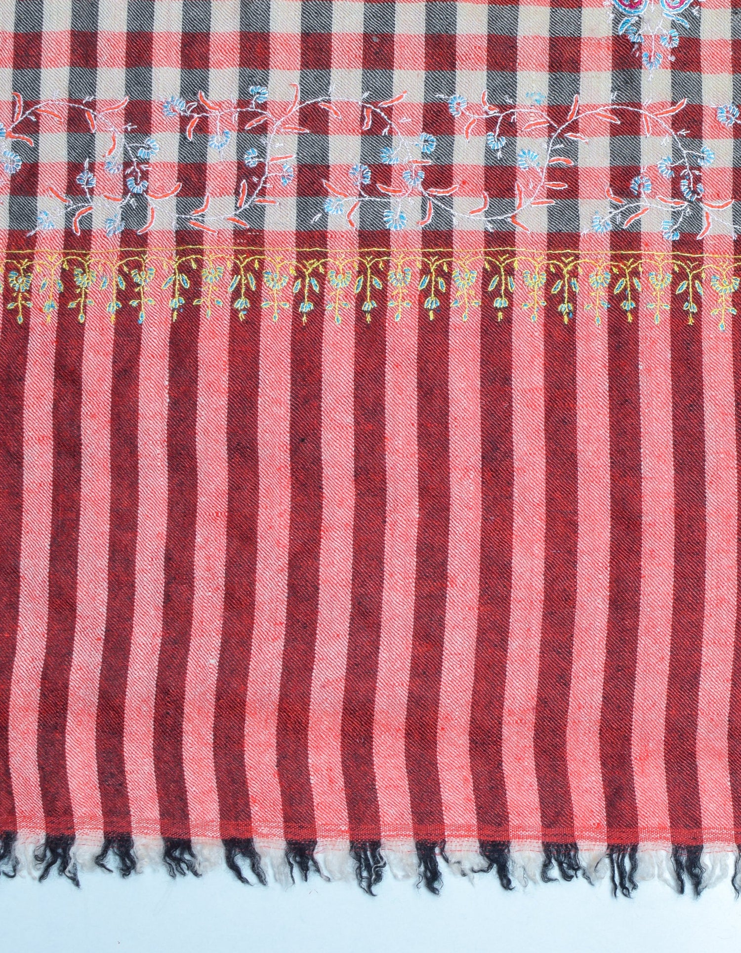 Modern Multi-Pattern Check Handwoven Embroidered Cashmere Pashmina Stole - Kashmir Box