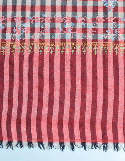 Modern Multi-Pattern Check Handwoven Embroidered Cashmere Pashmina Stole - Kashmir Box