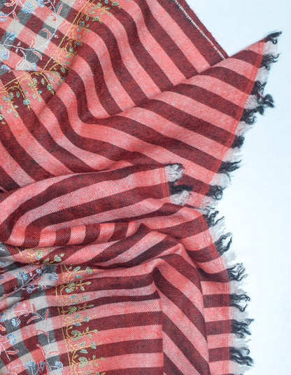 Modern Multi-Pattern Check Handwoven Embroidered Cashmere Pashmina Stole - Kashmir Box