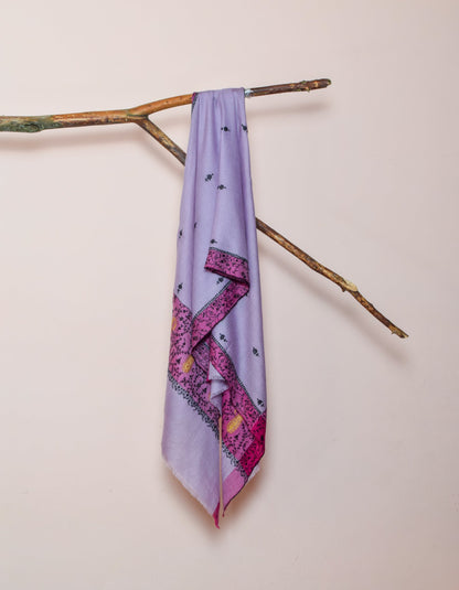 Light Lavender Handwoven Sozni Border Embroidered Cashmere Pashmina Stole - Kashmir Box