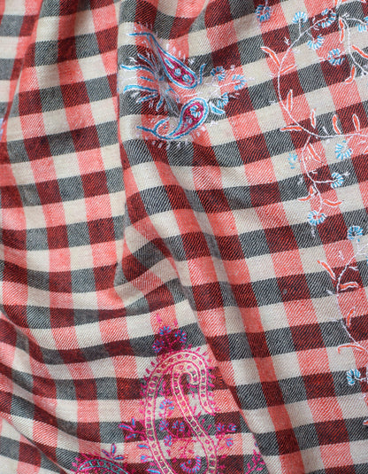 Modern Multi-Pattern Check Handwoven Embroidered Cashmere Pashmina Stole - Kashmir Box