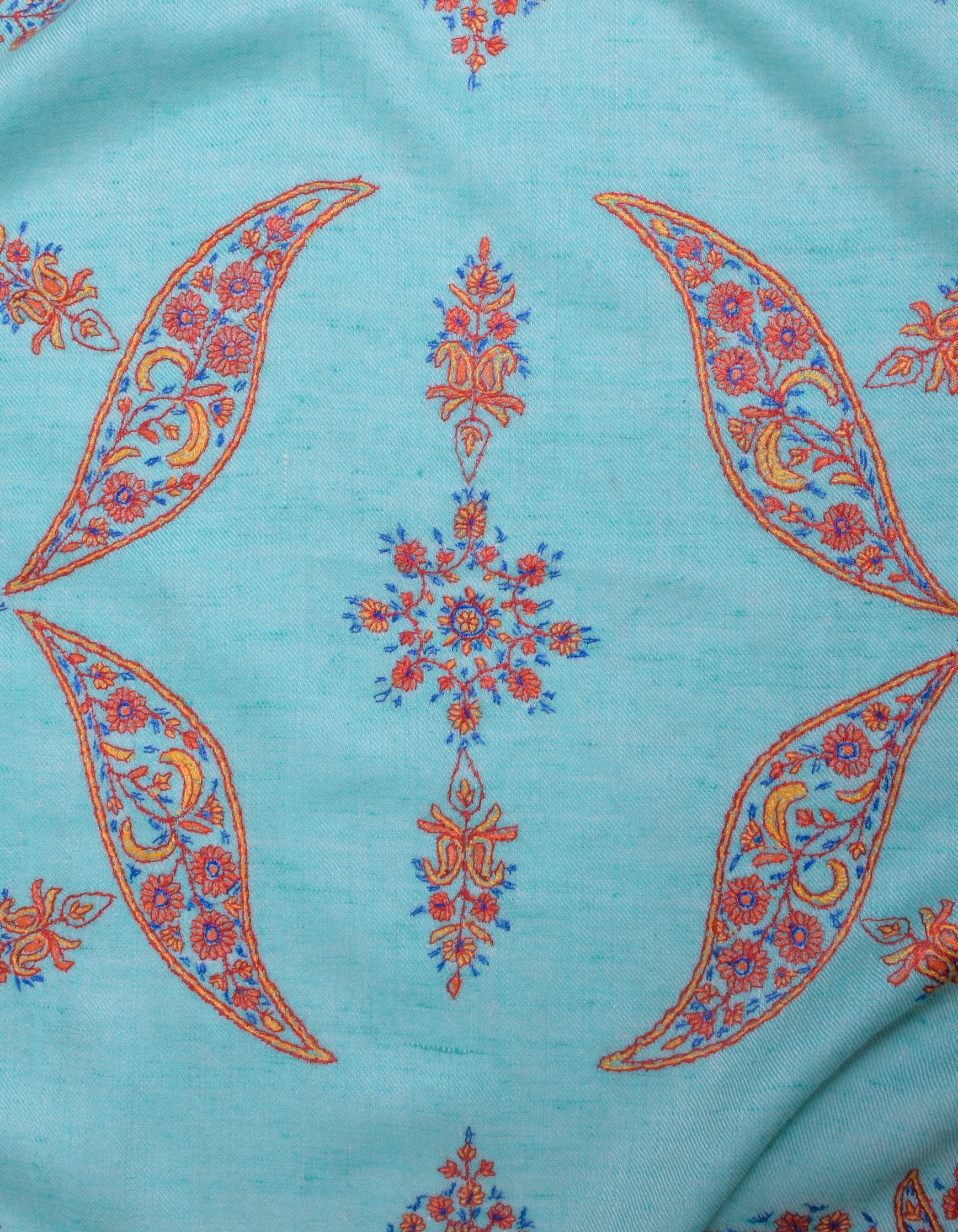 Seafoam Green Handwoven Sozni Floral Embroidered Cashmere Pashmina Stole - Kashmir Box