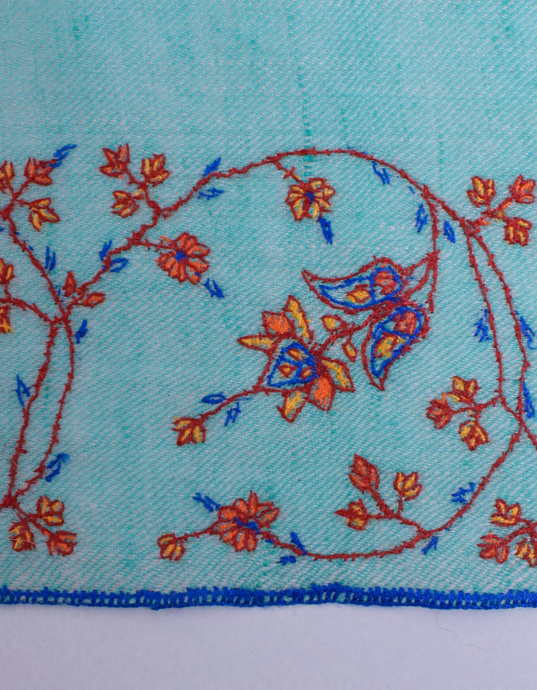 Seafoam Green Handwoven Sozni Floral Embroidered Cashmere Pashmina Stole - Kashmir Box