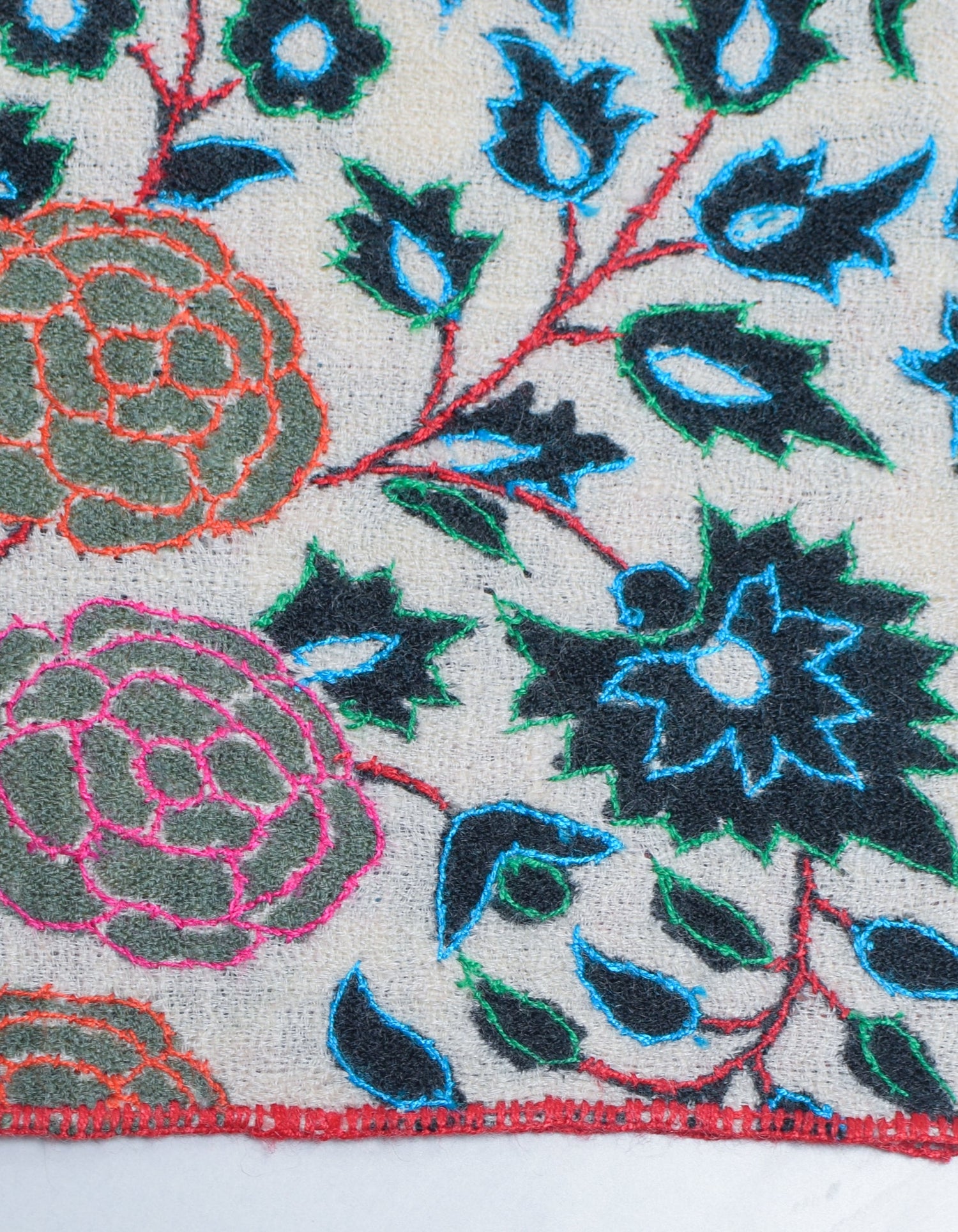 Black Olive Handwoven Kani Pattern Embroidered Cashmere Pashmina Stole - Kashmir Box