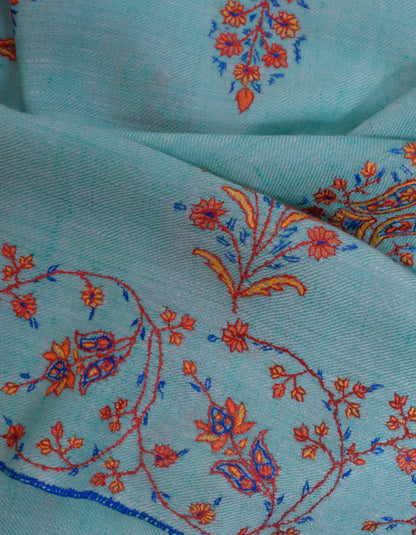 Seafoam Green Handwoven Sozni Floral Embroidered Cashmere Pashmina Stole - Kashmir Box