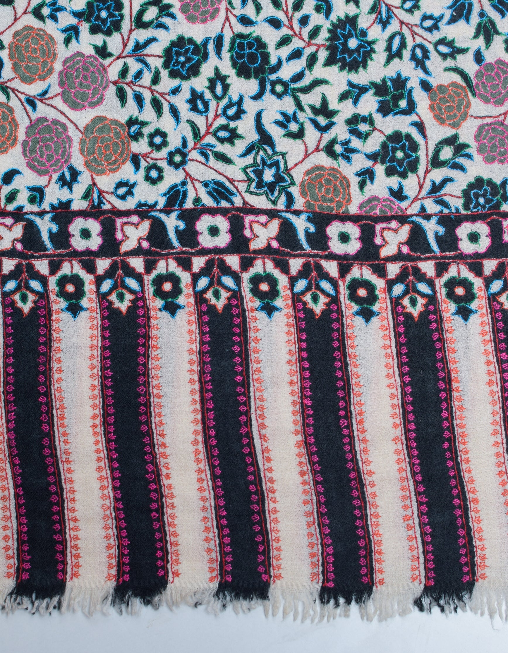 Black Olive Handwoven Kani Pattern Embroidered Cashmere Pashmina Stole - Kashmir Box