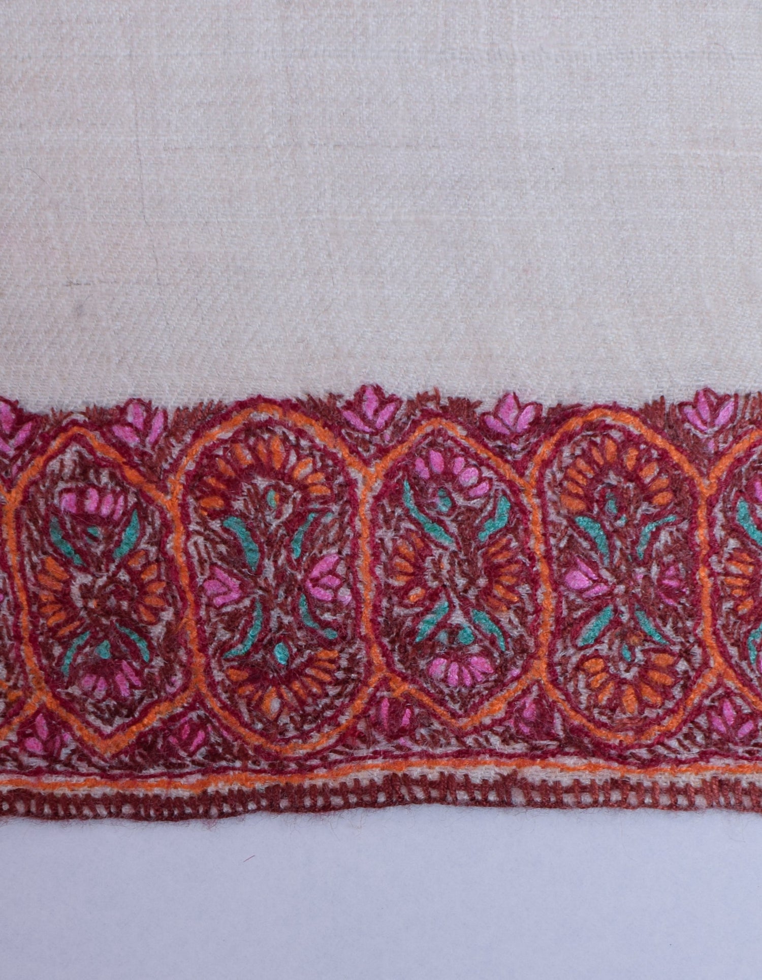 Natural Light Beige Handwoven Sozni Border Embroidered Cashmere Pashmina Shawl - Kashmir Box