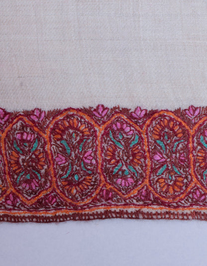 Natural Light Beige Handwoven Sozni Border Embroidered Cashmere Pashmina Shawl - Kashmir Box