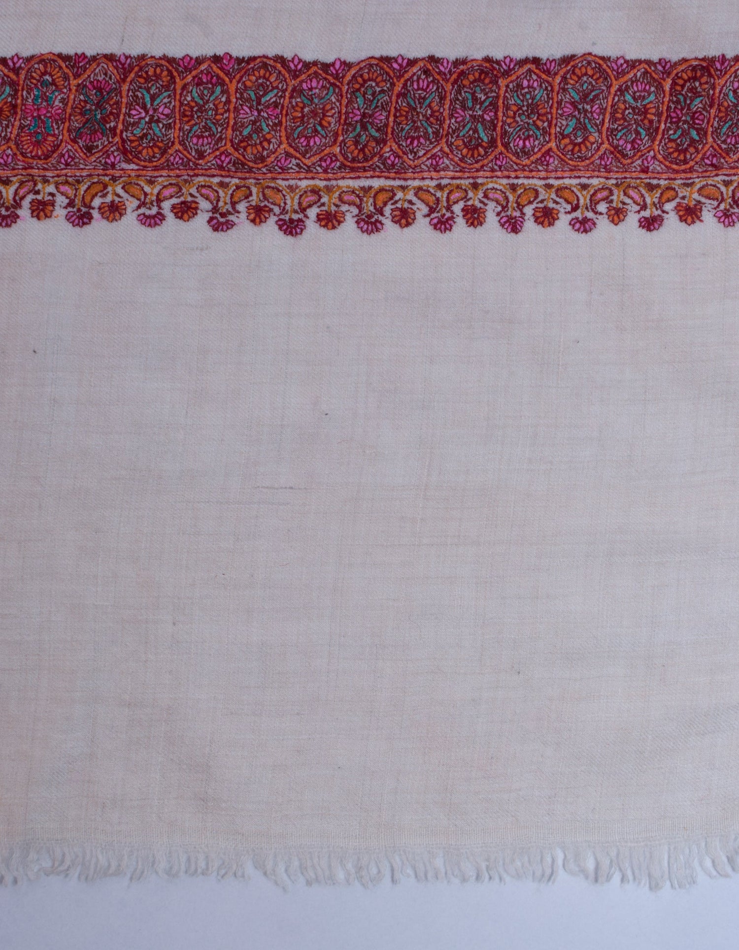 Natural Light Beige Handwoven Sozni Border Embroidered Cashmere Pashmina Shawl - Kashmir Box