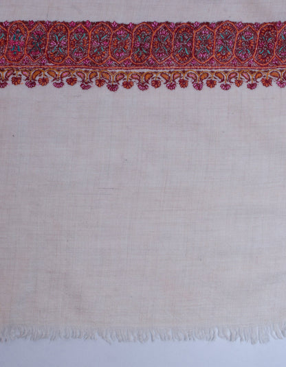 Natural Light Beige Handwoven Sozni Border Embroidered Cashmere Pashmina Shawl - Kashmir Box