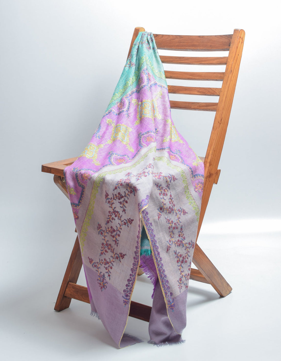 Modern Multicolour Handwoven Embroidered Cashmere Pashmina Stole - Kashmir Box