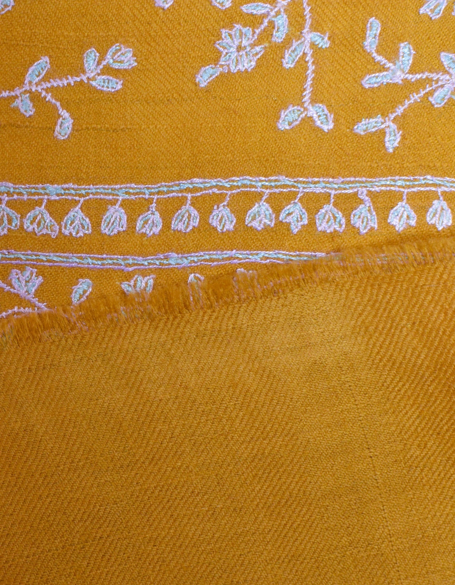 Mustard Yellow Handwoven Sozni Jaali Embroidered Cashmere Pashmina Stole