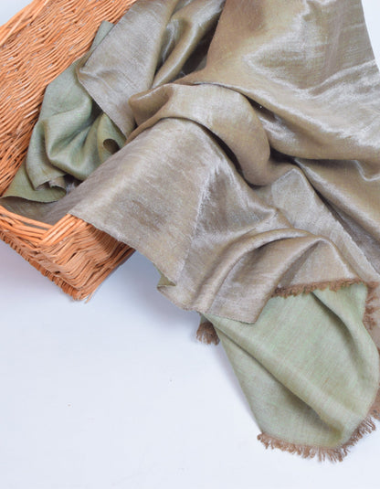 Hazel Silver Zari Handwoven Reversible Cashmere Pashmina Shawl - Kashmir Box