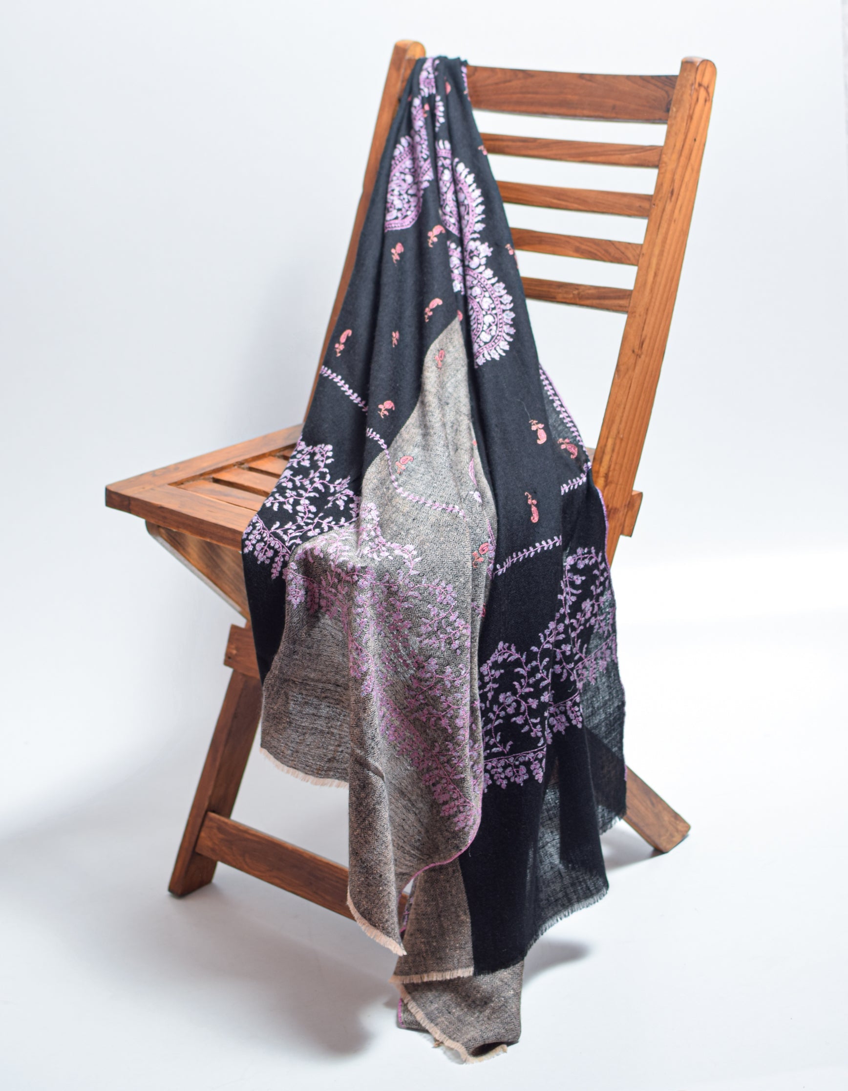 Modern Dual-Tone Handwoven Paisley Embroidered Cashmere Pashmina Stole