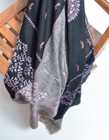 Modern Dual-Tone Handwoven Paisley Embroidered Cashmere Pashmina Stole