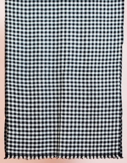 Black Handwoven Multi-Pattern Check Pashmina Stole