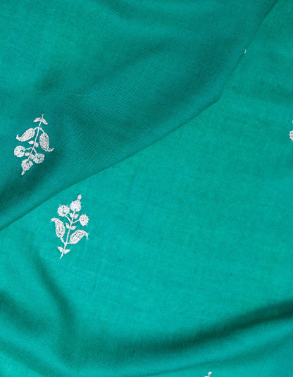 Stone Green Handwoven Sozni Border Embroidered Cashmere Pashmina Shawl