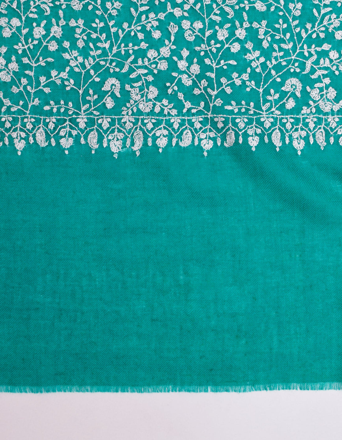 Stone Green Handwoven Sozni Border Embroidered Cashmere Pashmina Shawl