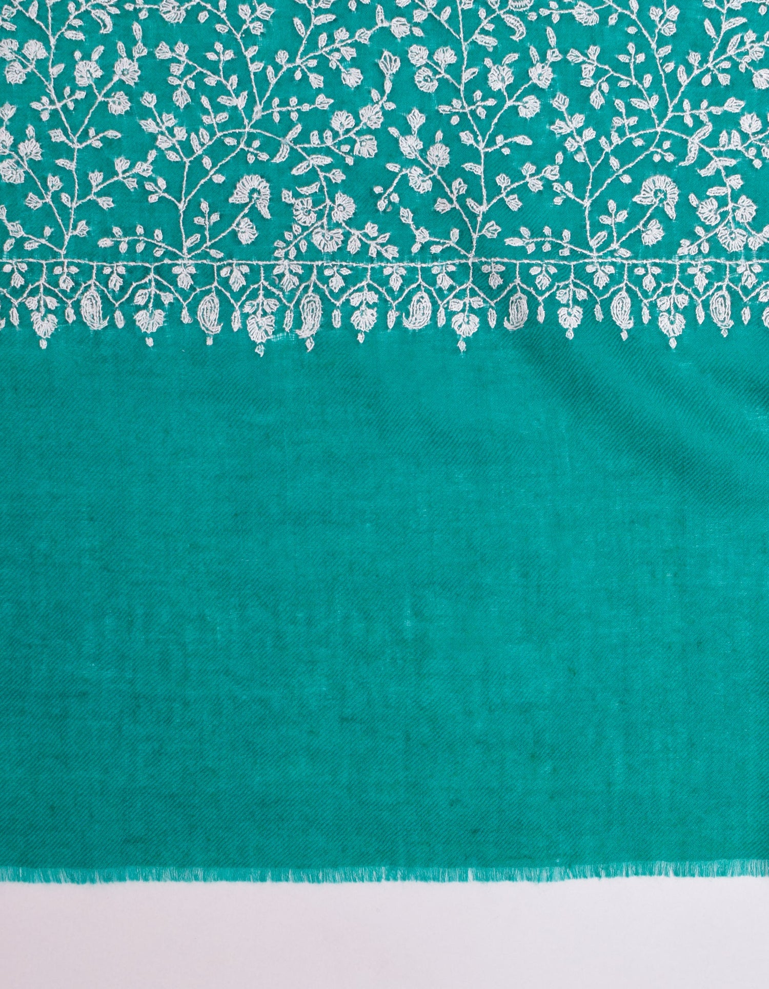 Stone Green Handwoven Sozni Border Embroidered Cashmere Pashmina Shawl