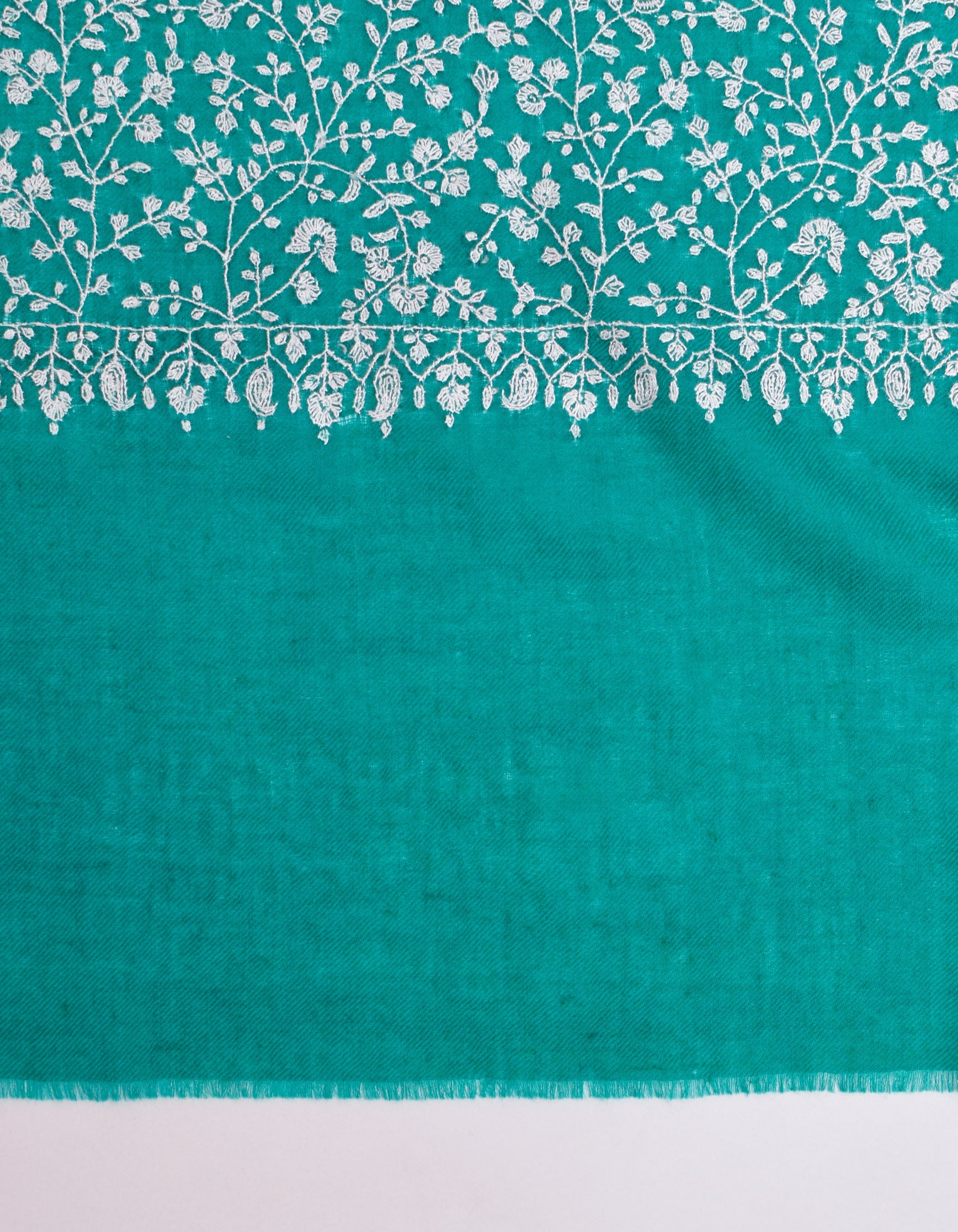 Stone Green Handwoven Sozni Border Embroidered Cashmere Pashmina Shawl