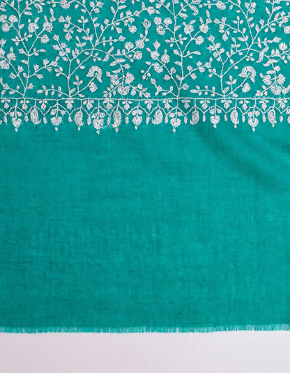 Stone Green Handwoven Sozni Border Embroidered Cashmere Pashmina Shawl