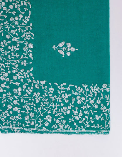 Stone Green Handwoven Sozni Border Embroidered Cashmere Pashmina Shawl