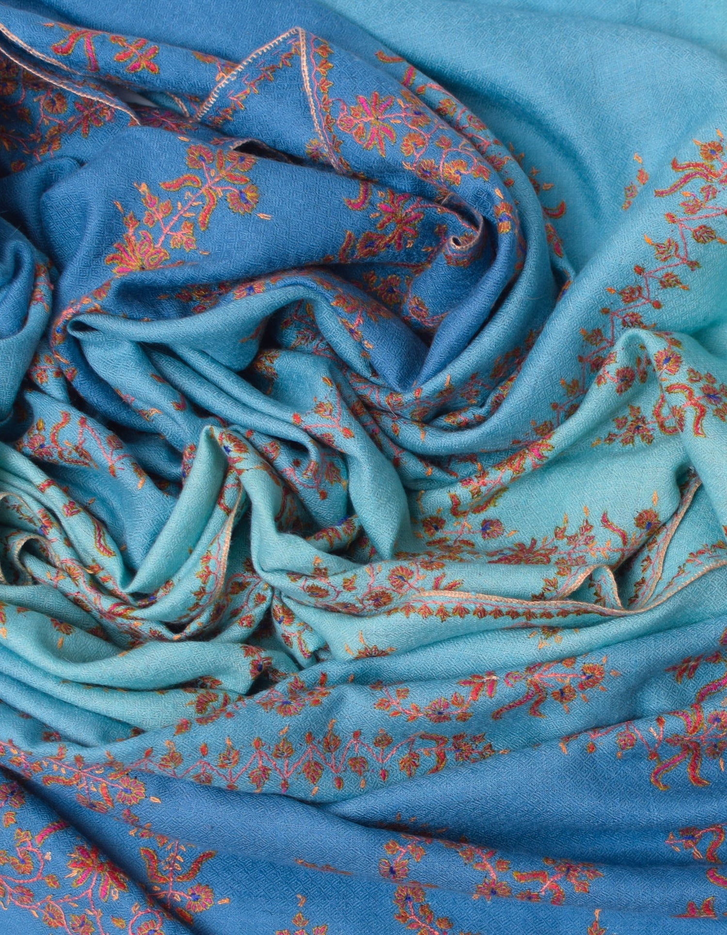 Sozni Embroidered Handwoven Ombre Blue Pashmina Shawl