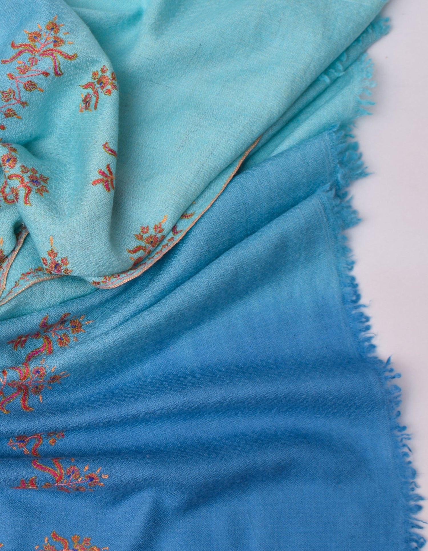 Sozni Embroidered Handwoven Ombre Blue Pashmina Shawl