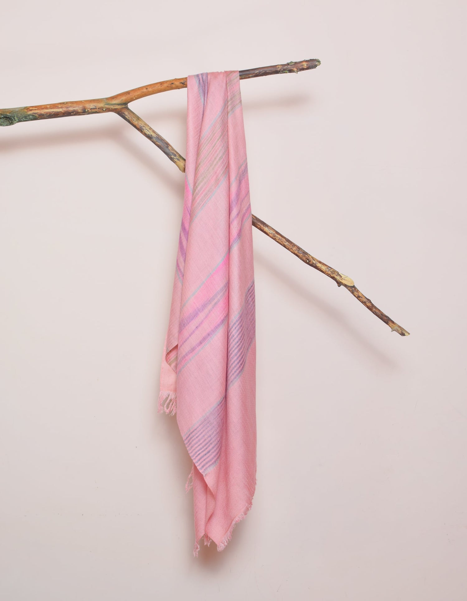 Multi-Pattern Pink Stripes Handwoven Cashmere Pashmina Stole