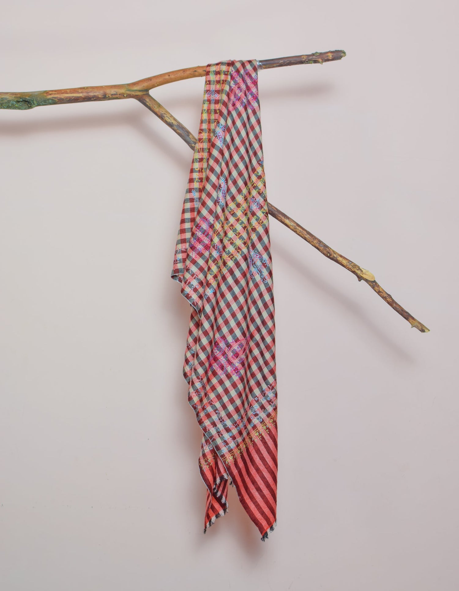 Modern Multi-Pattern Check Handwoven Embroidered Cashmere Pashmina Stole - Kashmir Box