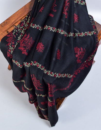 Black Handwoven Incline Embroidered Cashmere Pashmina Shawl