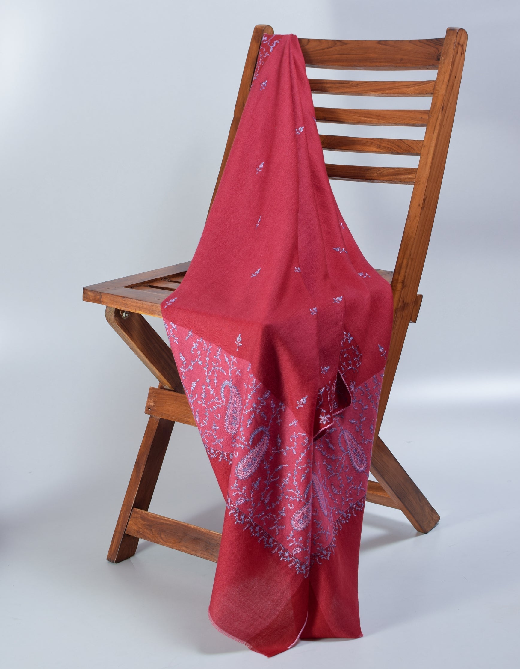 Muted Red Handwoven Sozni Embroidered Cashmere Pashmina Stole