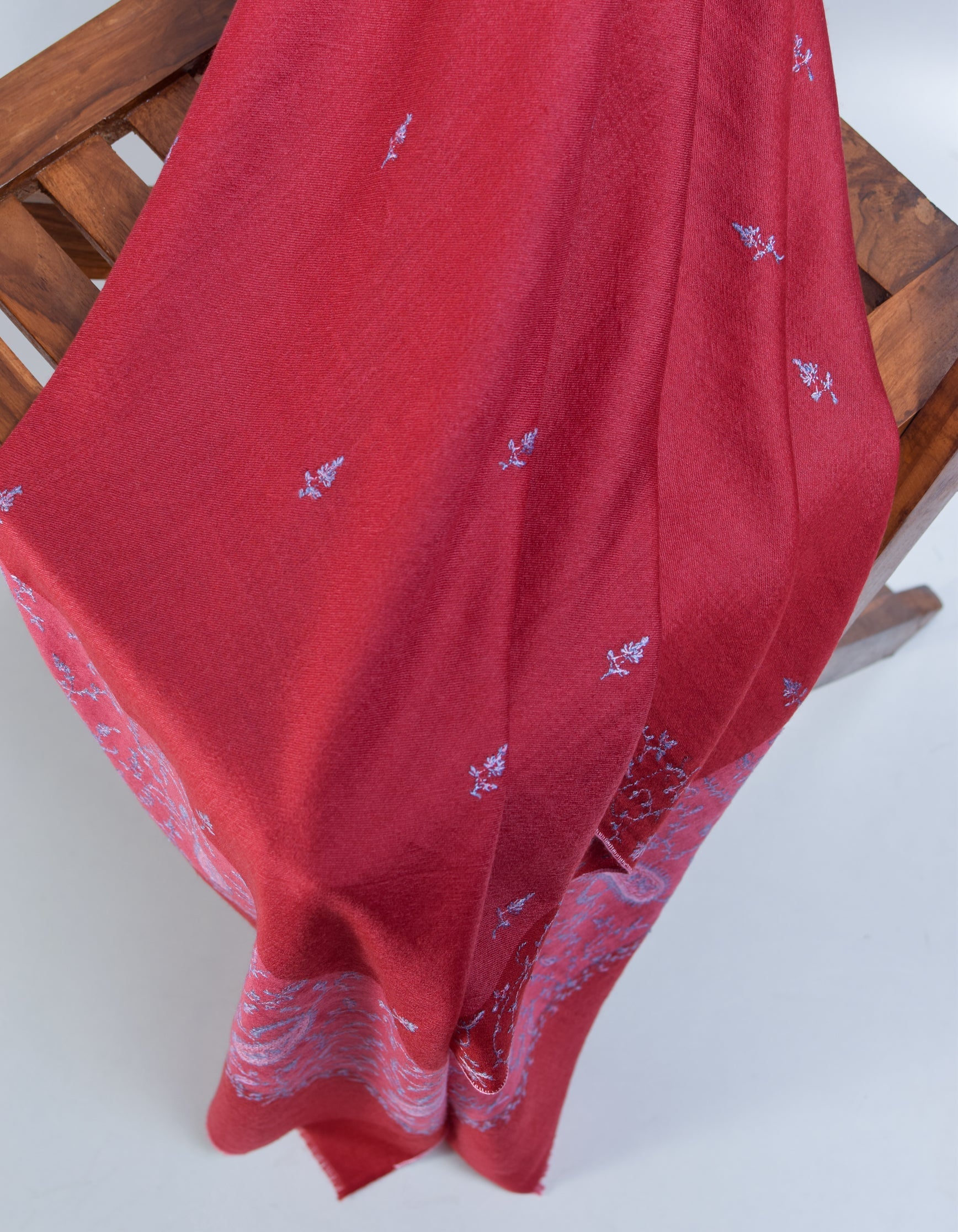 Muted Red Handwoven Sozni Embroidered Cashmere Pashmina Stole