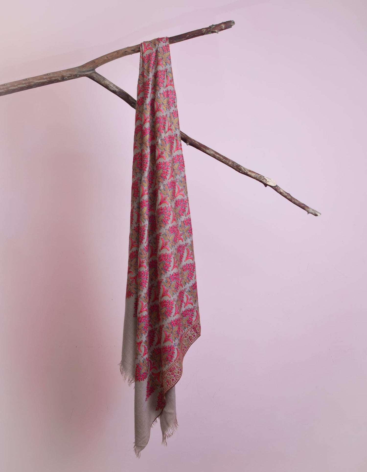 Pastel Toosha Brown Handwoven Sozni Blossom Jamawar Pashmina Shawl