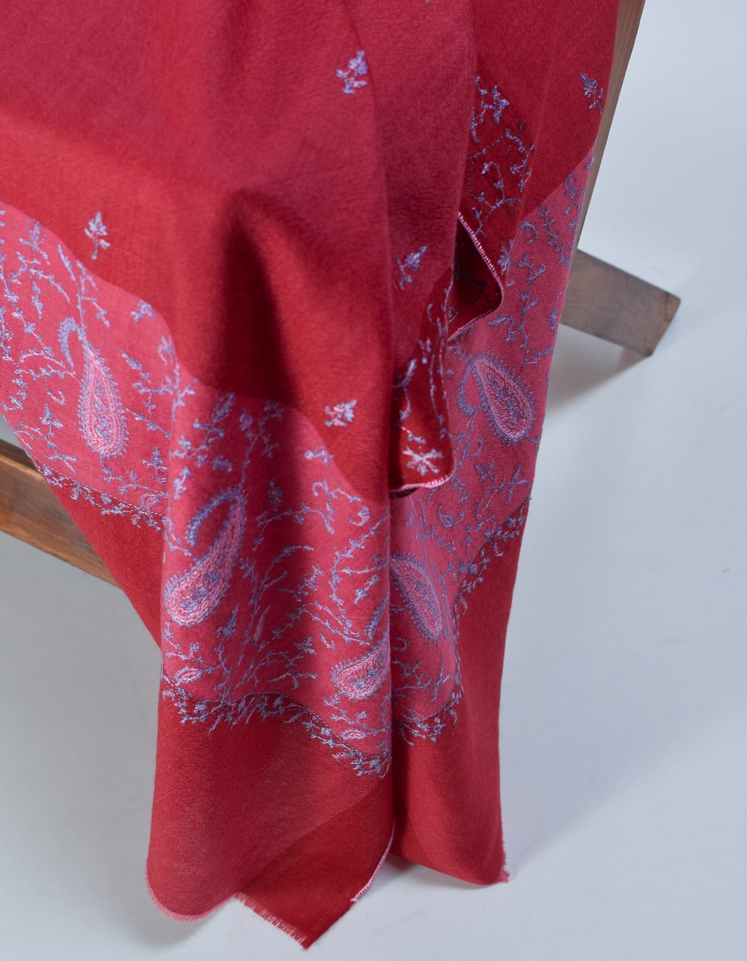 Muted Red Handwoven Sozni Embroidered Cashmere Pashmina Stole